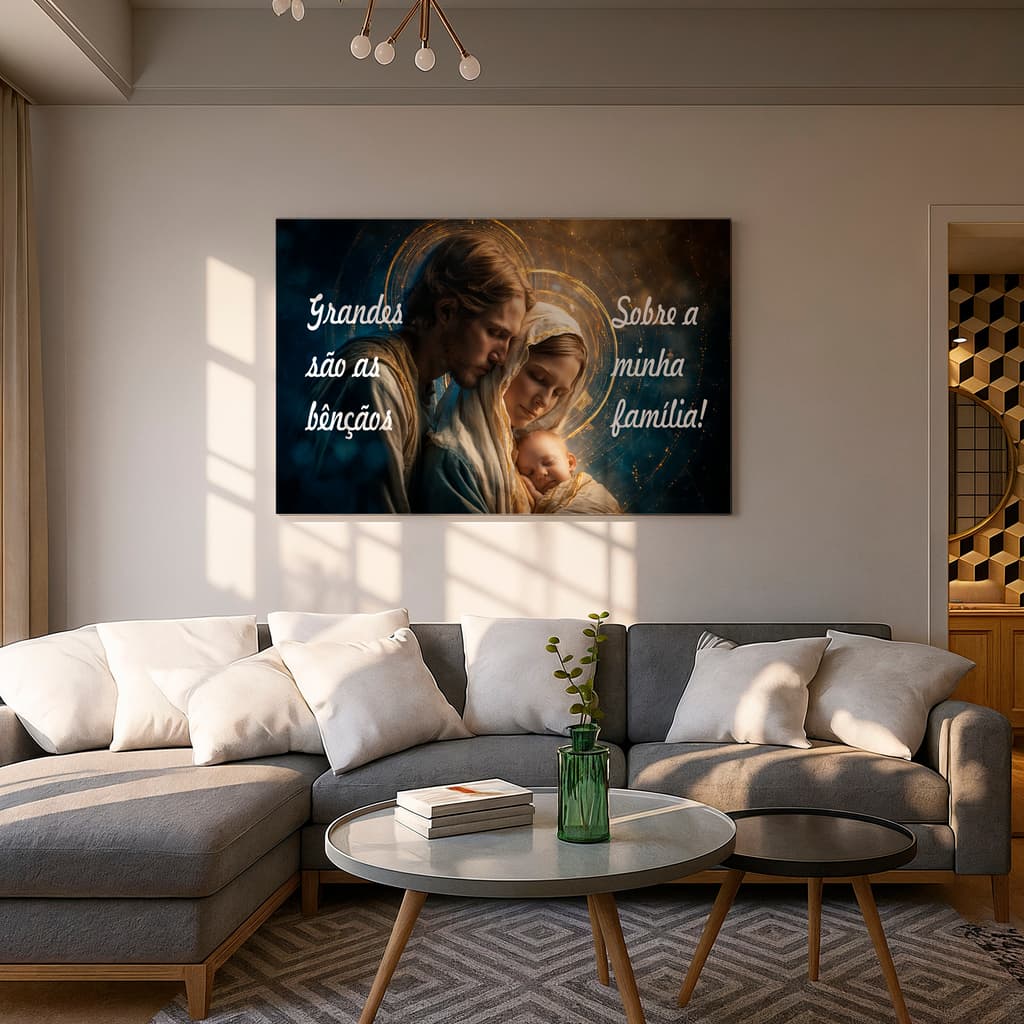 Quadro Sagrada Família Borda Infinita Grandes Bênçãos sobre minha Família