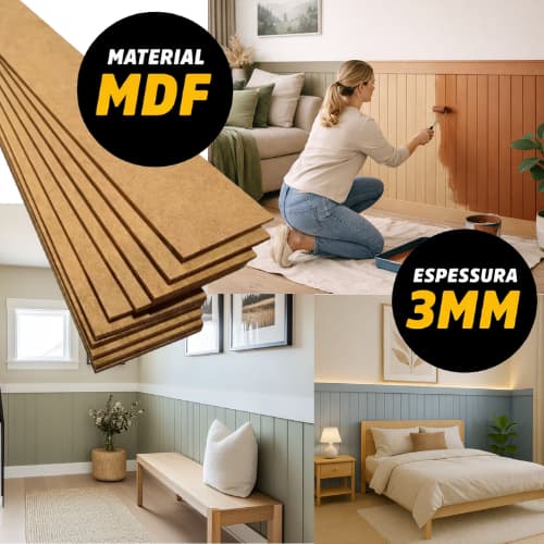 Kit 10 RIPA MDF Cru 3mm 100cm, 110 cm, 120cm  x 3cm 5cm 10cm Boiserie Shiplap Cabeceira Hall Entrada