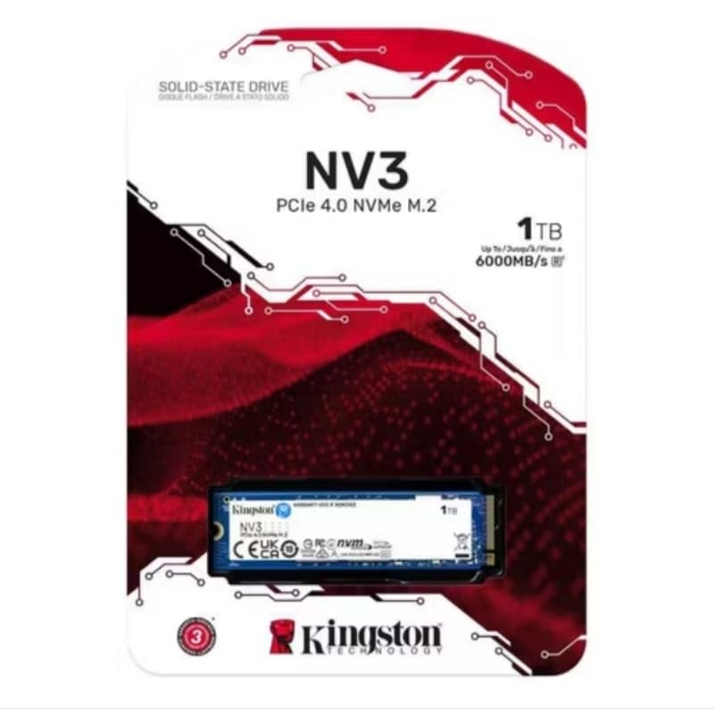 SSD M.2 1TB KINGSTON NV3 NVMe PCIe SNV3S/1000G 6000/4000 MB/s Desempenho Ultra-Rápido