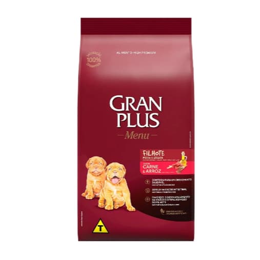 Gran Plus Menu Ração Cães cachorro pet carne e arroz filhotes porte médio e grande 15kg