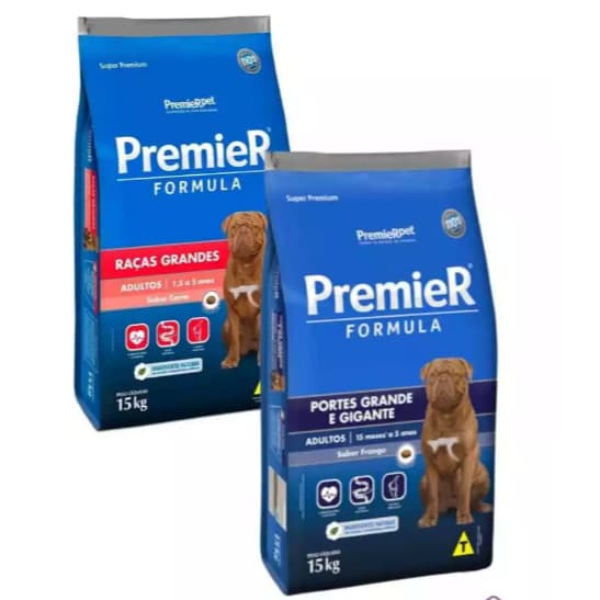 Ração Premier Pet Cães Adultos Raças Porte Grande Gigante sabor frango e carne 15 kg