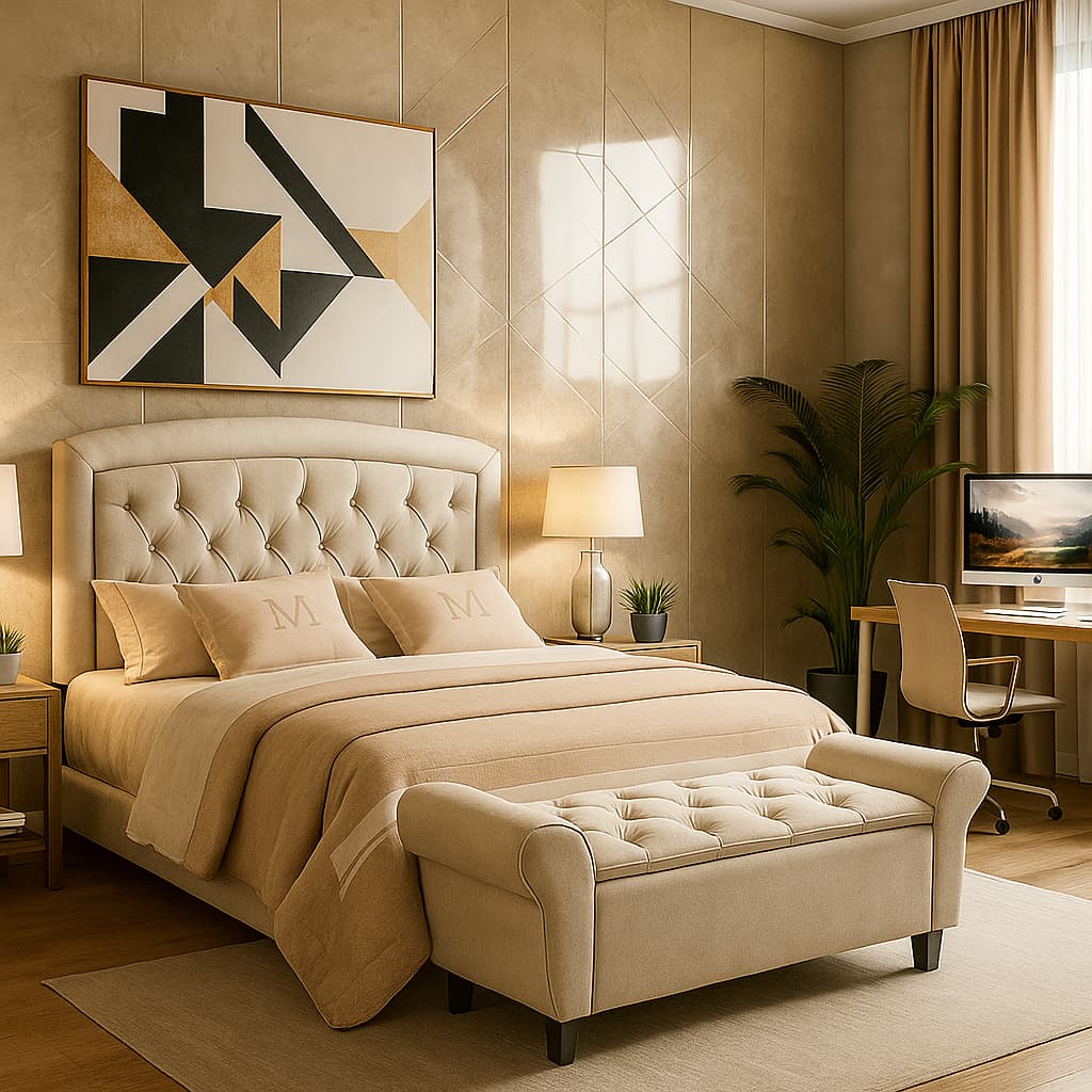 Cabeceira Estofada Veneza com Recamier Baú para Cama Queen ou Casal Suede