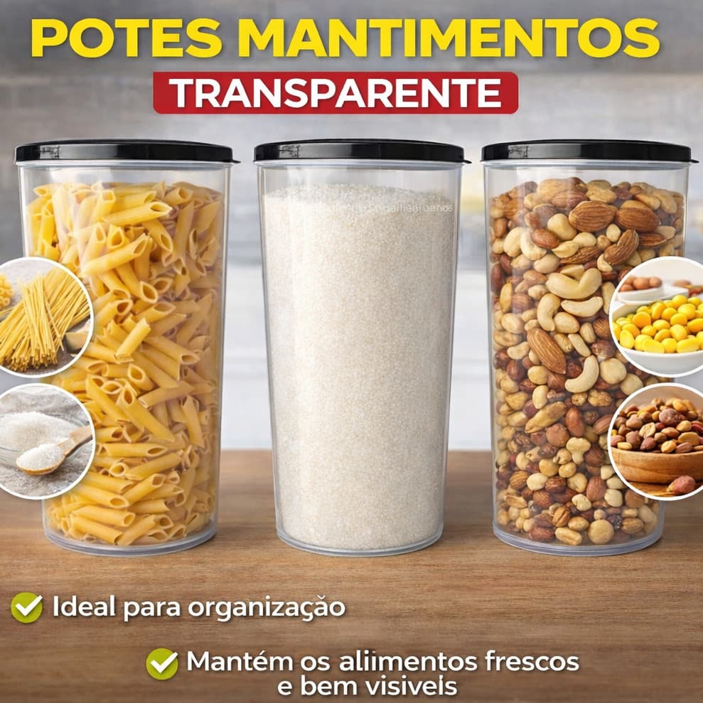 3 Potes grande tampa multiuso alimento mantimento cozinha premium livre BPA plastico transparente