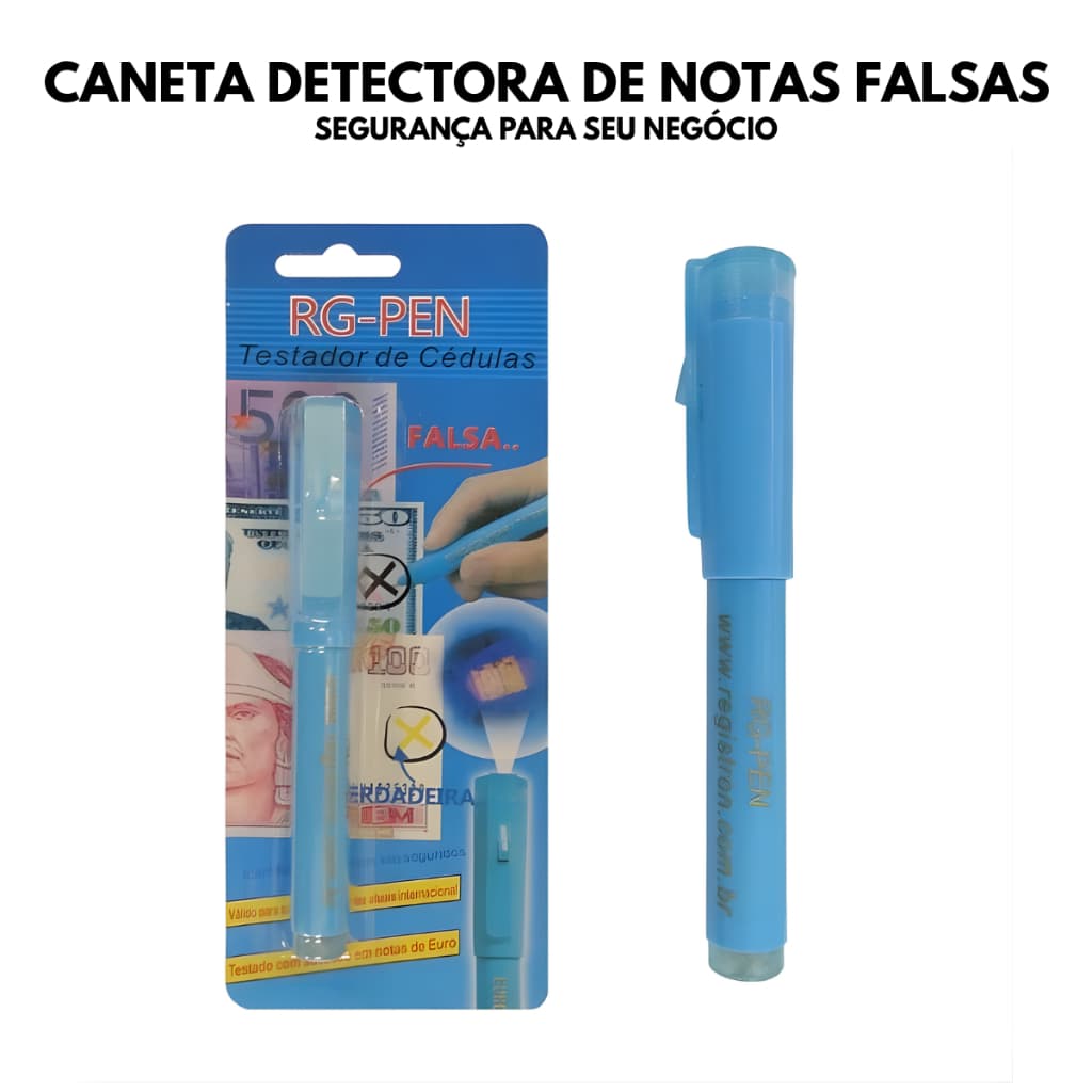 Caneta Detectora de Notas Falsas com Luz UV - Verificador de Cédulas Real, Dólar e Euro