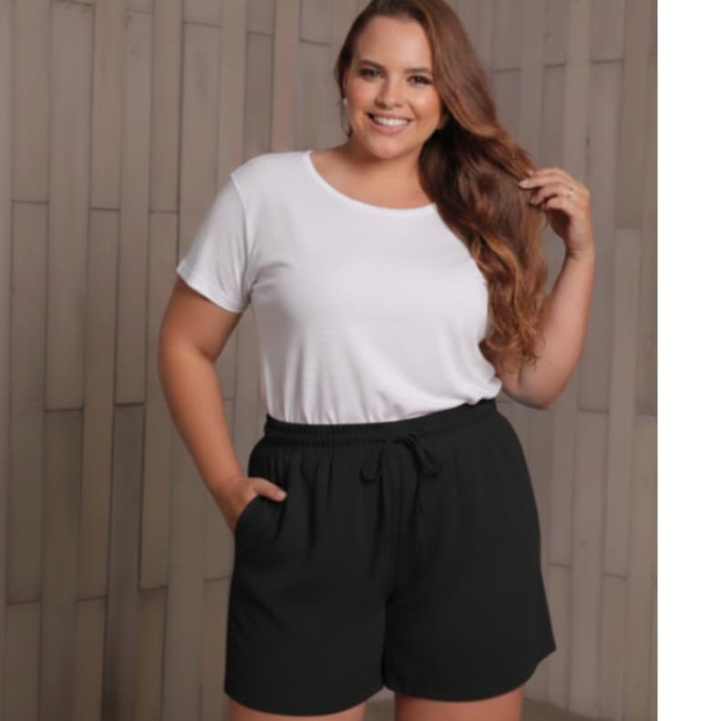 Bermuda Shorts Feminino Plus Size Duna com bolso Confortável Saída Praia Tecido Leve Cintura Alta