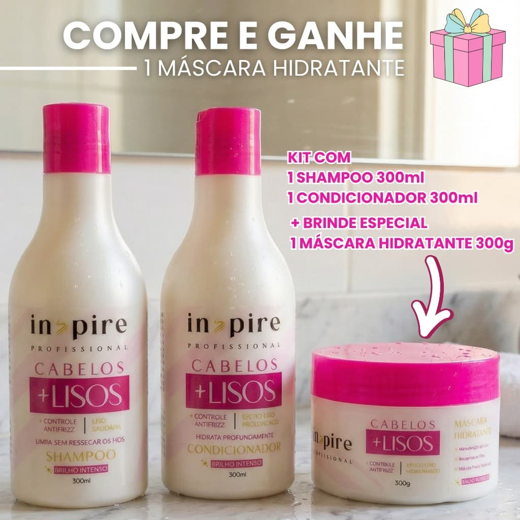 Kit +Lisos Shampoo + Condicionador + Brinde Máscara Hidratante Manutenção do Liso Controle Antifrizz