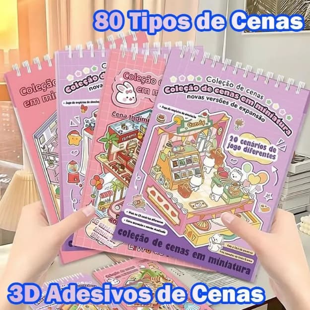 Caderno Adesivos 20 Cenários Com Pinça 3D de Paisagismo Capa Dura Kwaii Scrapbooking 40 Páginas