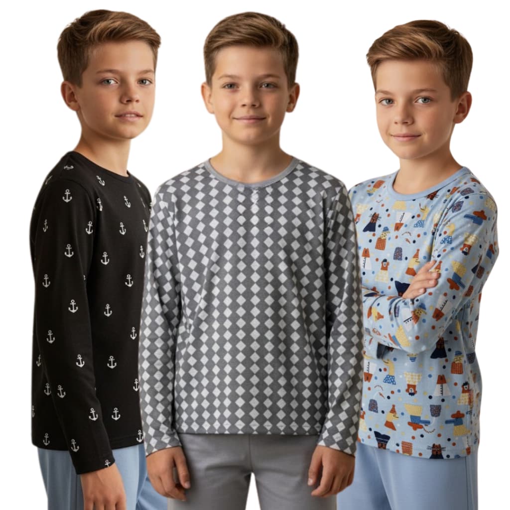 Kit Pijama Infantil Masculino Menino | Juvenil Tam 02 ao 16 | Inverno Poliéster Leve