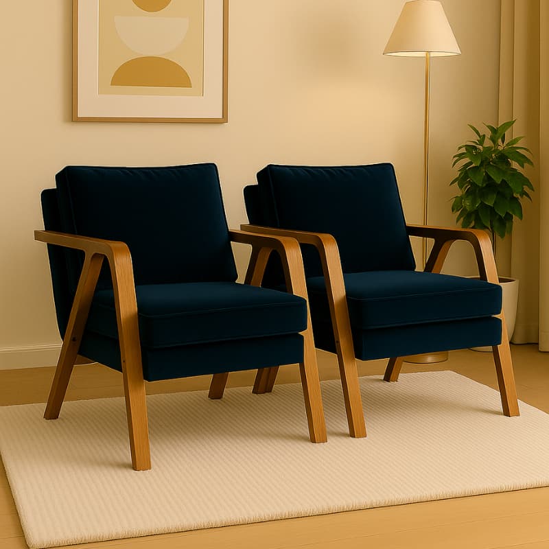 Kit 2 Poltronas Estofada Veludo Decorativa Mona Luxo Moderna Pés Madeira Maciça Sala Estar Recepção