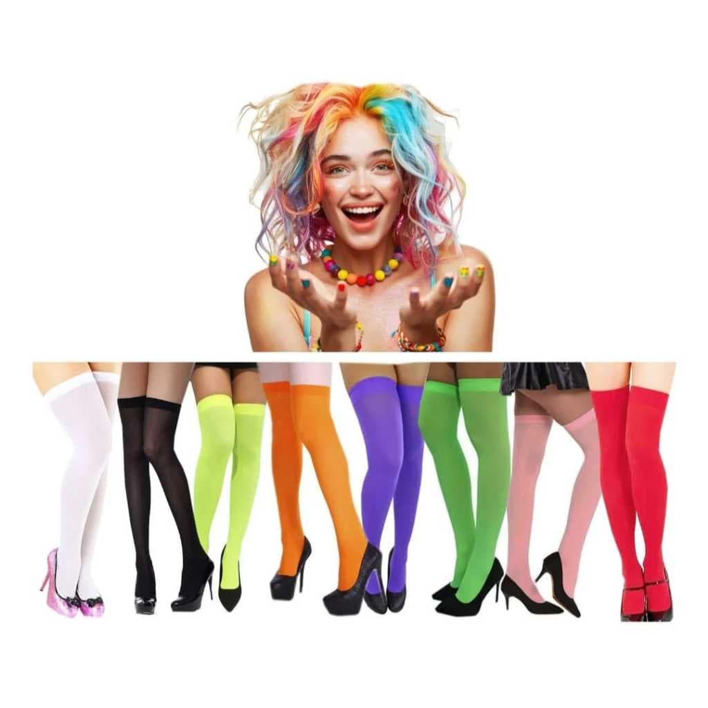 Meia fina 7/8 lisa colorida Adulto 100% Nylon