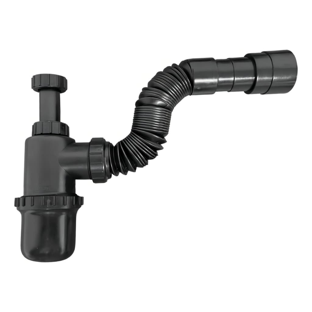 Sifão Sanfonado Universal Preto - Design Moderno e Versátil para Lavatórios e Banheiros