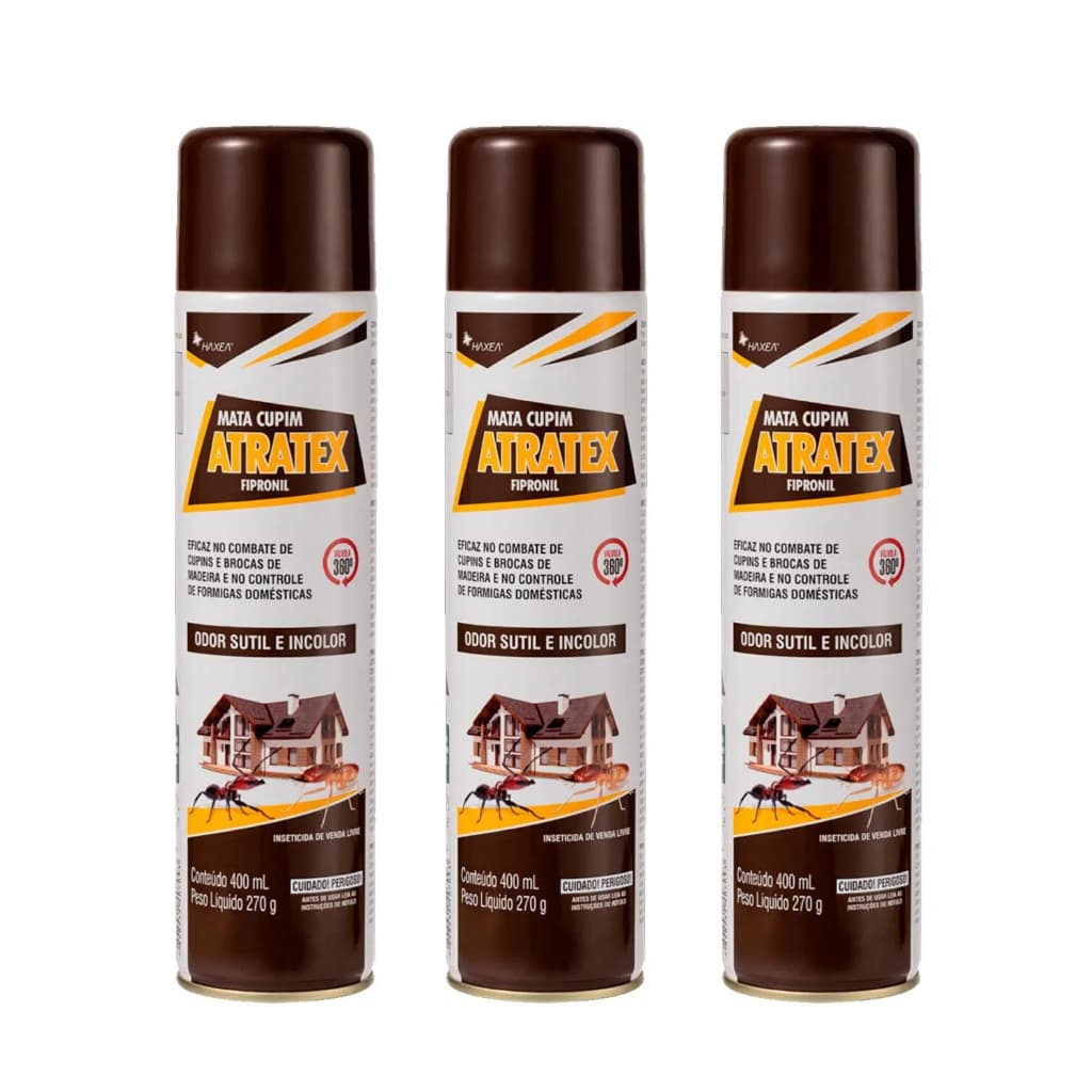 Atratex Mata Cupim, Brocas, Traças e Formigas - Odor Sutil - Não Deixa Manchas - Kit 3x400 ML
