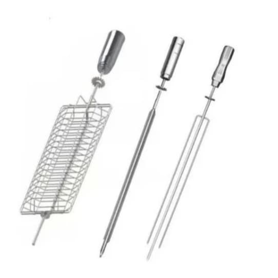 Kit Espetos Giratórios Churrasqueira Gira Gril Grelha Espada E Tridente