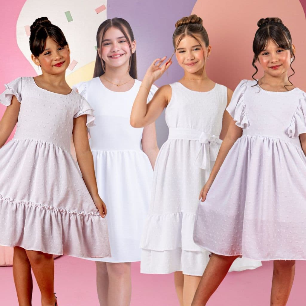 Vestido Branco Infantil Soltinho Feminino Menina Juvenil Festa Manga Laço Roupa Babado Blogueirinha