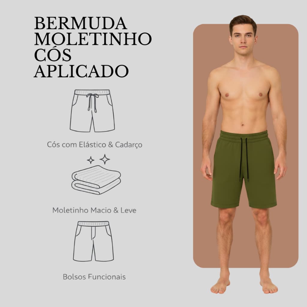 Bermuda Moletinho Masculina Com Bolso Casual Adulto Até GG 423A-C1