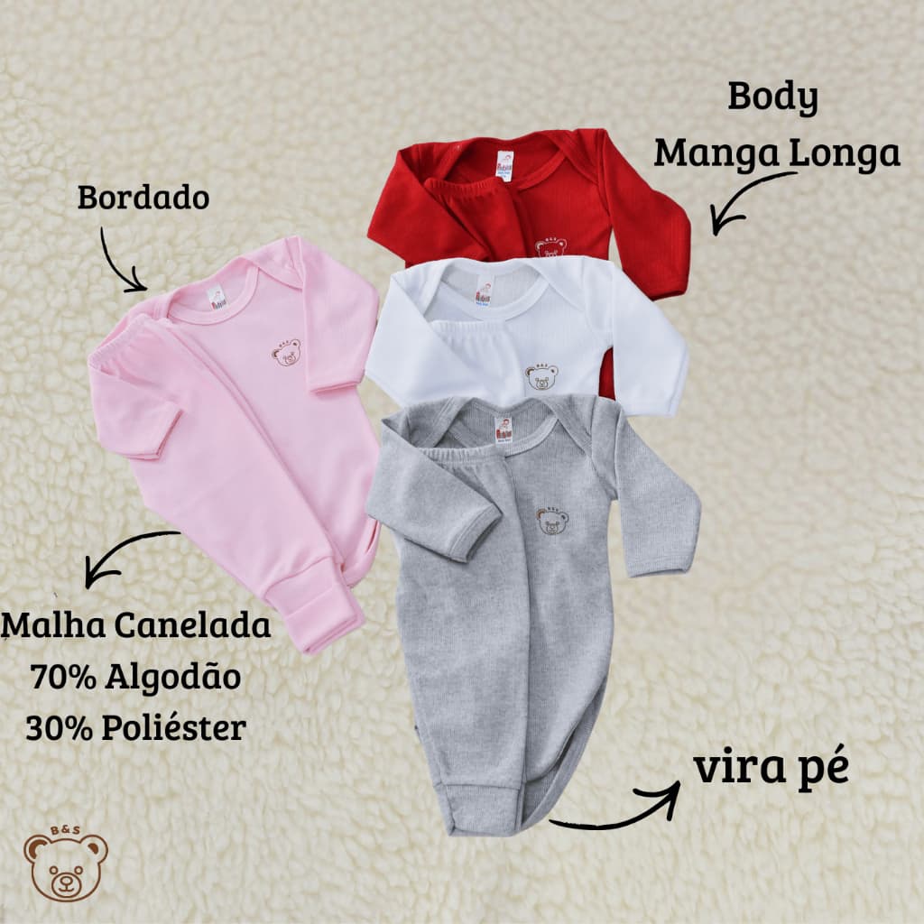 Conjunto Body Bebê Infantil Manga Longa Calça Vira Pé Conforto e Qualidade