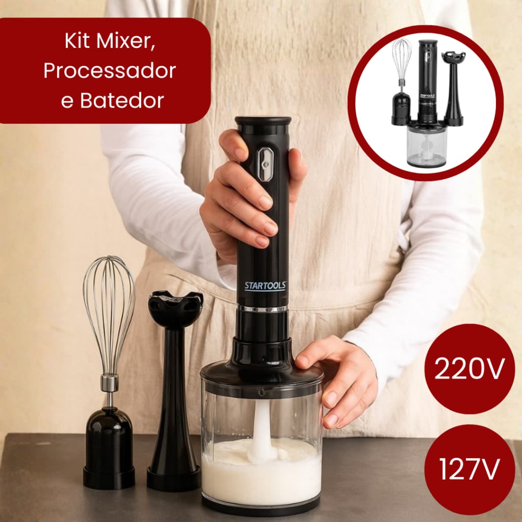 Kit Mixer Processador Batedor Multifuncional Potente Sortido