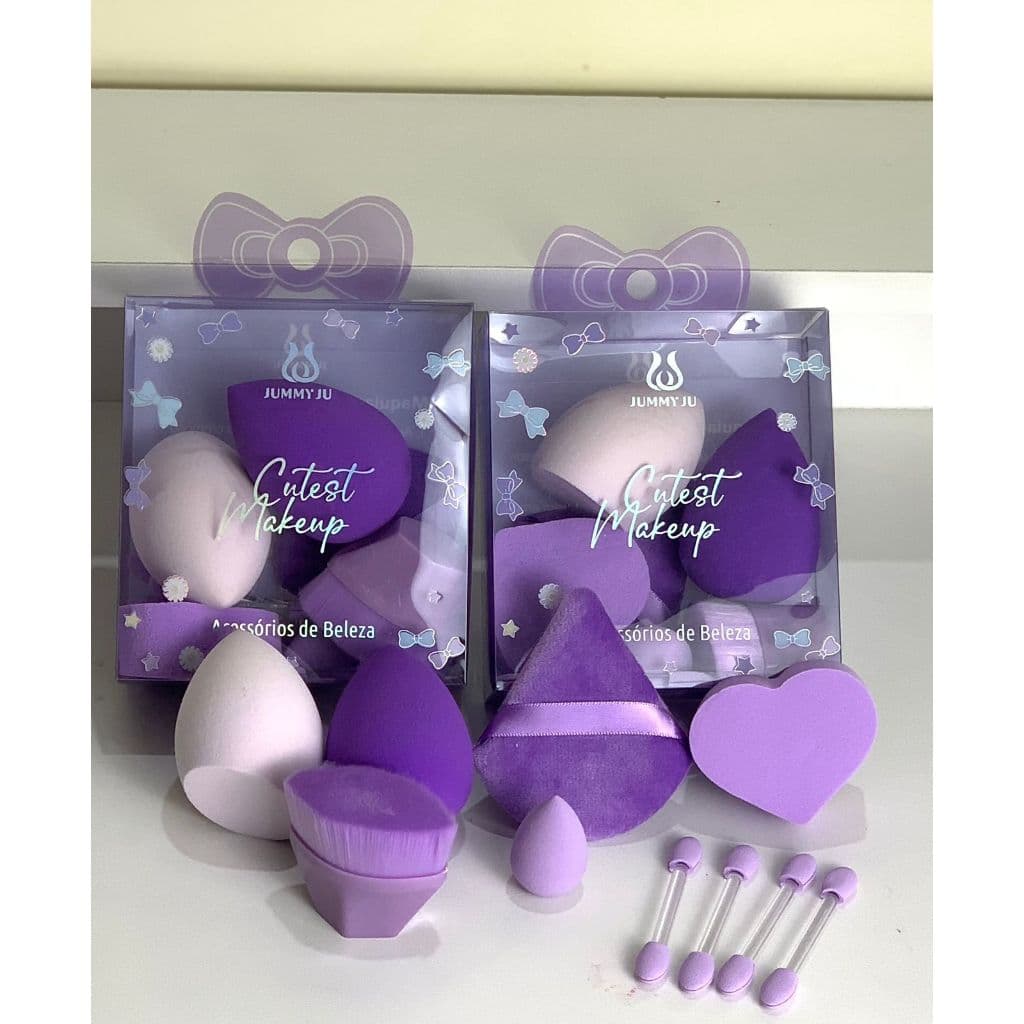 Kit Jummy Ju – 5 Esponjas, 1 Pincel + 4 Mini Esponjas para Sombra – Acessórios Maquiagem