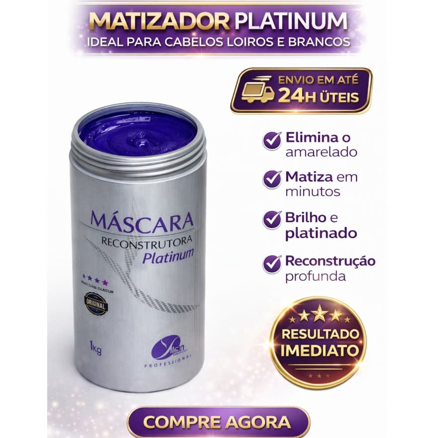 Máscara matizador fios brilhosos Loiros Platinado Brancos para cabelos matizadora Loiro Dourado 1kg