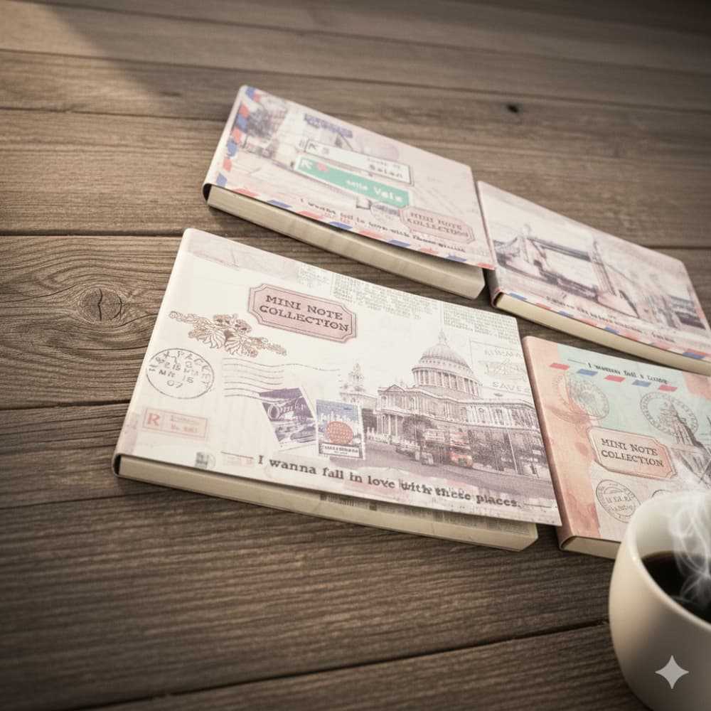 Blocos de Anotações Vintage Retrô  Kit com 6 Modelos Tema Viagem Clássica