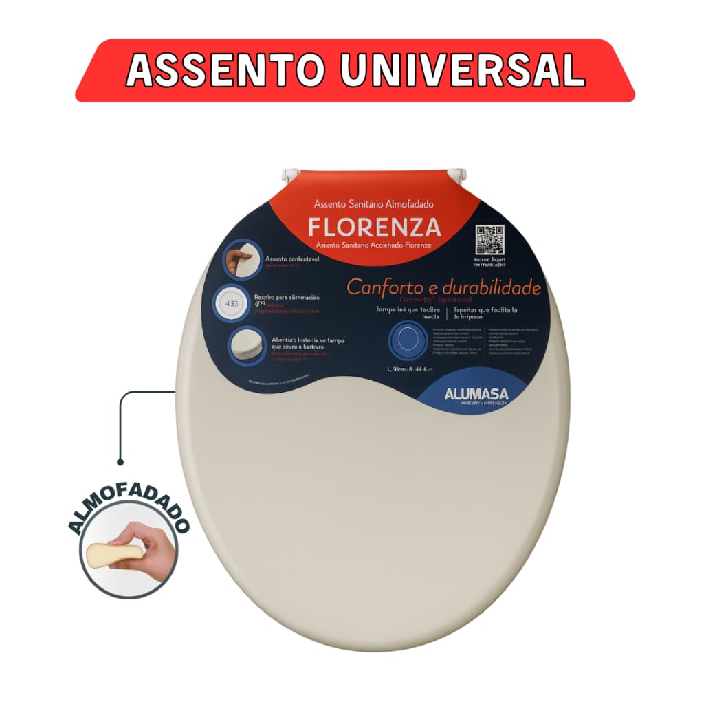 Assento Almofadado Universal Oval Florenza Areia Soft Oval Celite Tigre Astra Deca Logasa Icasa Incepa Alumasa