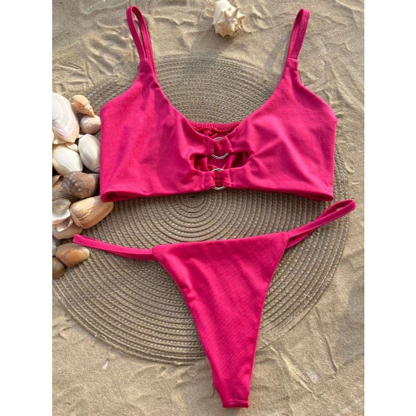 Biquíni fio dental com argola sem bojo - Modelo Caribe - Rosa