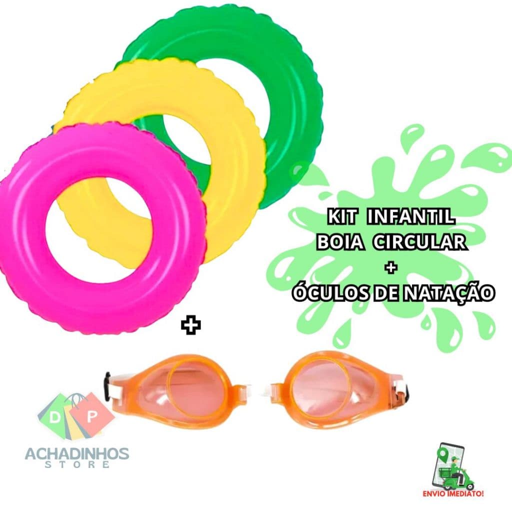 Boia Infaltin + Óculos de Natação Infantil  Kit Praia Kit Piscina Boia Circular Para Piscina Menino e Menina