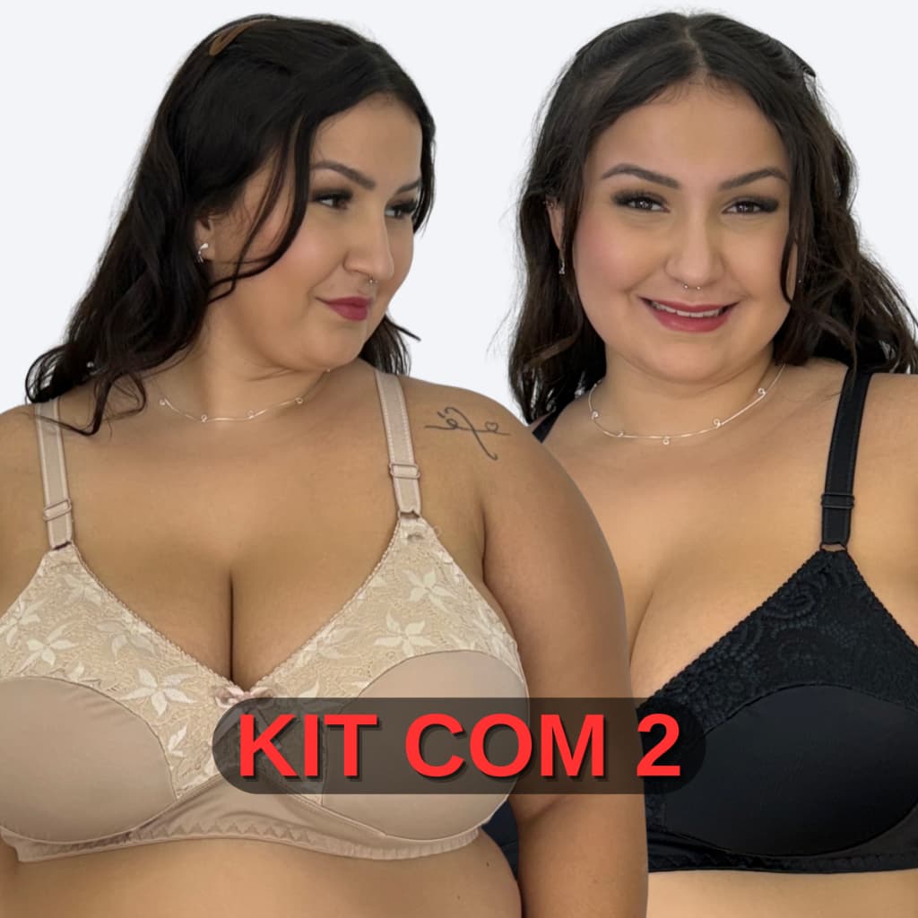 KIT2 Sutia Reforçado Plus Size Sem Bojo Conforto