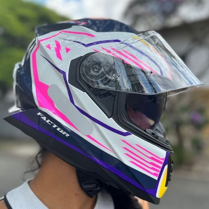 CAPACETE NORISK SOUL II FF302 SUPER LANÇAMENTO FACTOR BRANCO/ROSA ESPORTIVO VISEIRA SOLAR