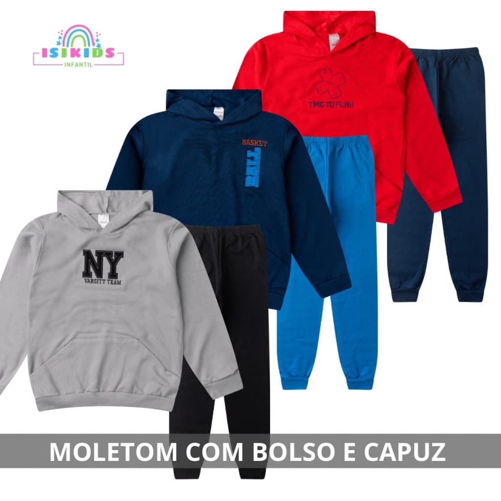3 Conjuntos Moletom Infantil Juvenil Menino Roupa Masculina