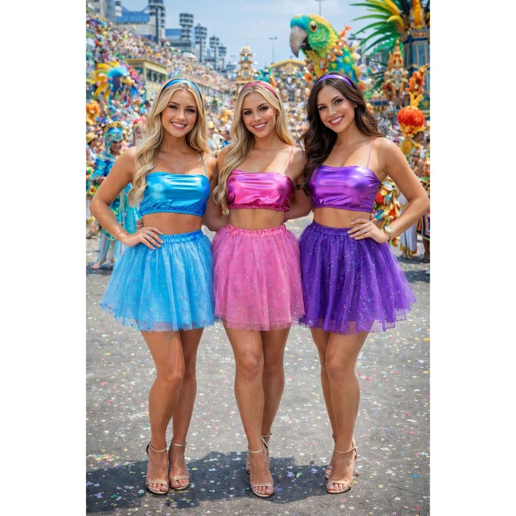 Saia Feminina Carnaval Brilhos Fantasia Coloridas Festas