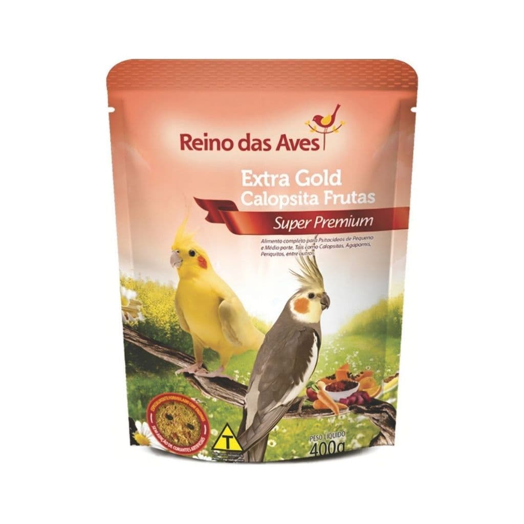 Extra Gold Calopsita Frutas Reino das Aves 400g Ração Para Psitacídeos Alimento Completo