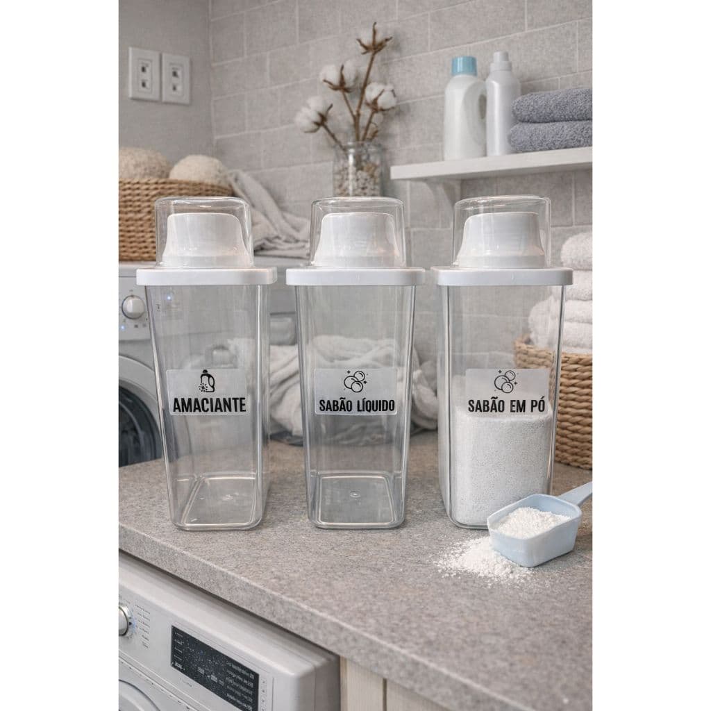 Dispenser Lavanderia 1,3L | Amaciante, Sabão Líquido, Sabão em Pó e Tira Manchas