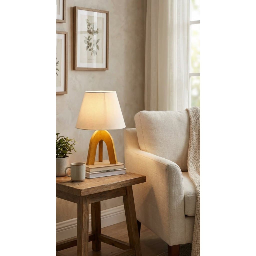 Abajur Luminária de Mesa para Racks Aparadores Quarto Sala Escritorio Kids com Cupula Algodão Cru Minimalista Pequeno