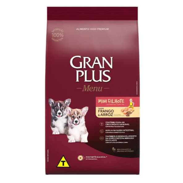 Gran Plus Menu Ração Cães cachorro pet Frango e arroz mini filhote 10kg