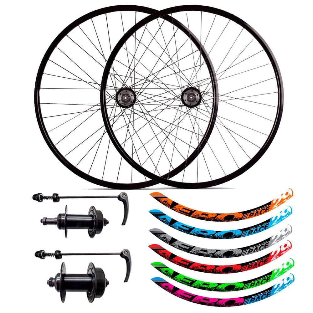 Par Roda Aro 29 Aero Montado Blocagem Completo Roda Livre Freio Disco Cubo Aço Esferado + Blocagens