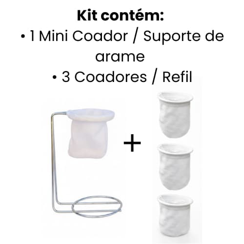 Kit Mini Coador individual + 3 Refis - Mariquinha - Suporte de arame para mini coador para café ou chás