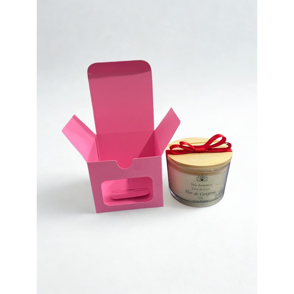 Caixas Rosas Para Velas Aromáticas com Visor e Acetato A6,5xL7,5xP7,5 para Pote Patê