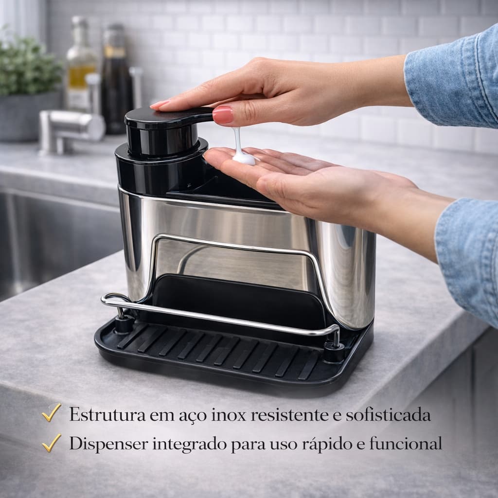 Organizador Dispenser Multifuncional em Aço Inox – Resistente, Moderno, Ideal para Cozinha ou lavanderia