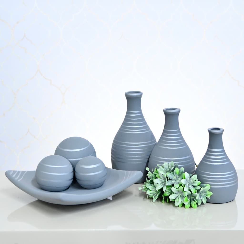 Conjunto Kit 7 Peças Vasos Decorativo Cerâmica Colorido Enfeite Casa Decorar Sala Rack Sala Aparador