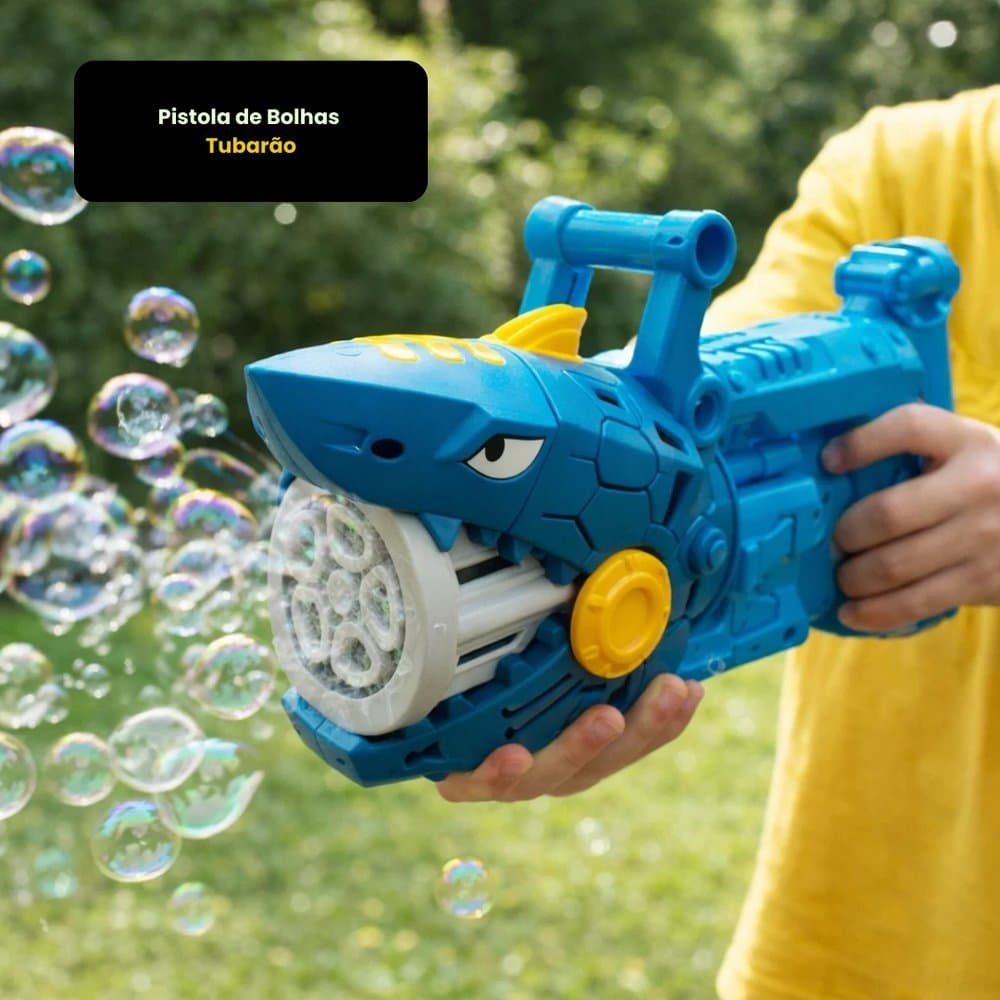 Pistola de Bolhas Formato Tubarão -Brinquedo de Criança -Bolinhas de Sabão
