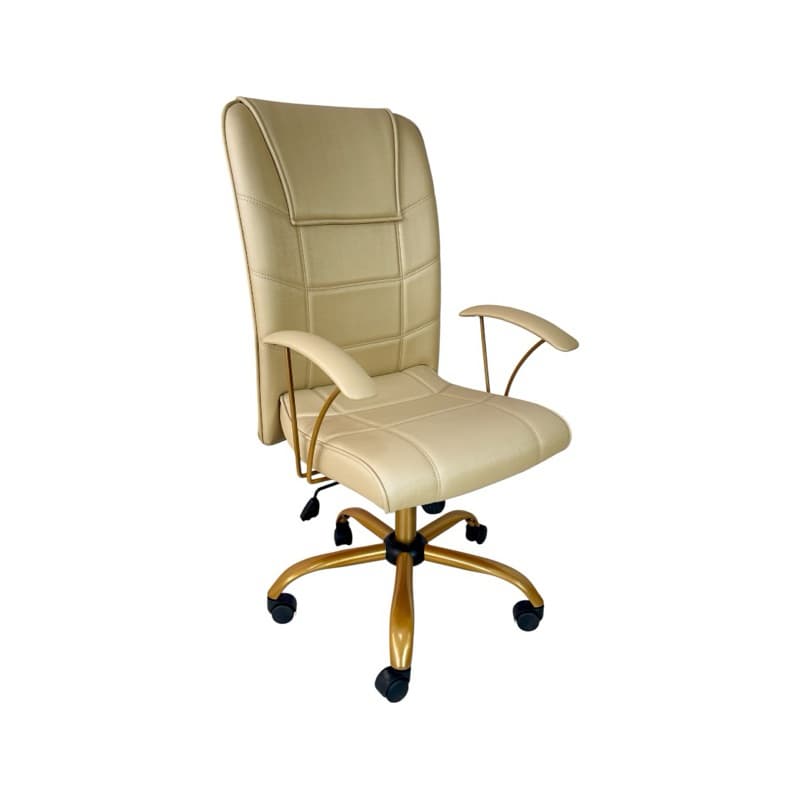 Cadeira de Escritório Presidente Novara Com Base Giratória Dourada - Champanhe - Couro sintético com ajuste de Altura