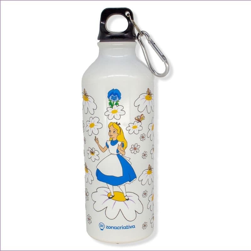 Garrafa Alice no País das Maravilhas 500ml Alumínio Zonacriativa Squeeze Cantil Escolar Academia