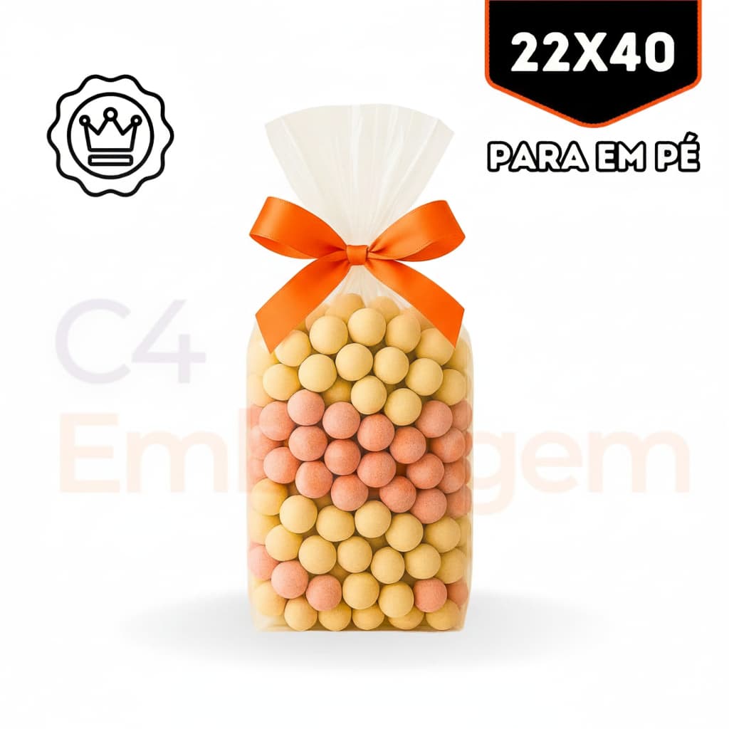 Saquinho Sanfonado 22x40 PP Cristal – Fundo Quadrado – 50 Unidades – Para Pipoca Gourmet, Doces e Lembrancinhas
