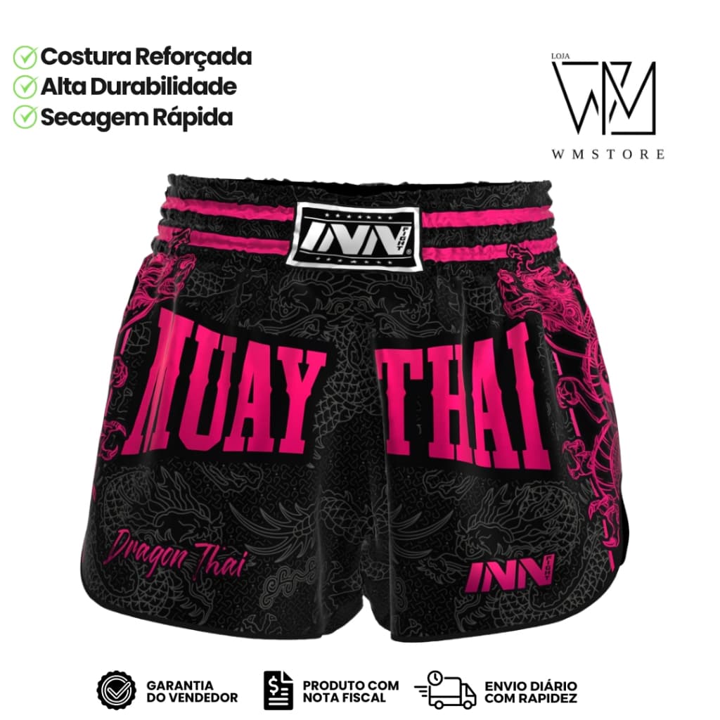 Short Muay Thai Classic Dragon Thai Rosa Unissex
