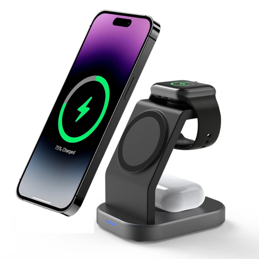 Base Carregador Por Indução Dock Station 3 em 1 Sem Fio Apple Watch iPhone Airpods