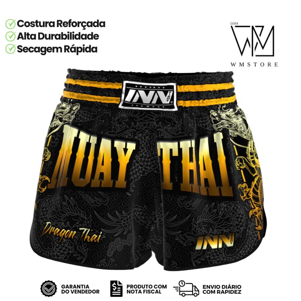 Short Muay Thai INN Classic Dragon Thai Dourado Unissex