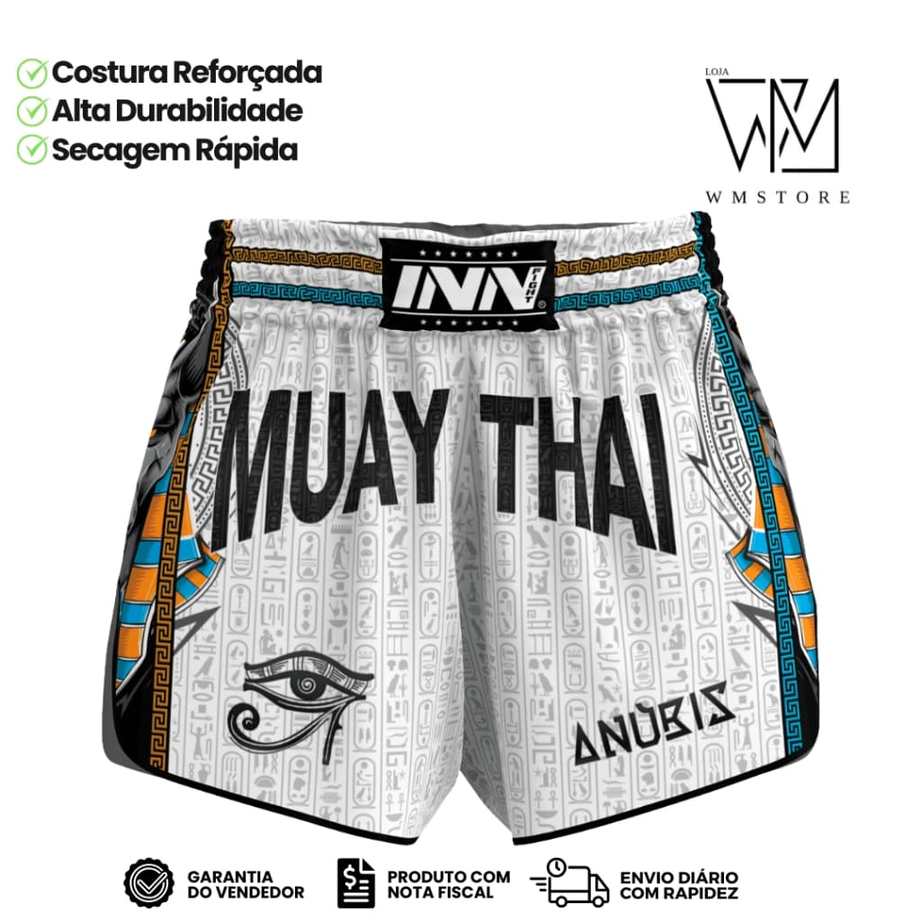 Short Muay Thai Boxing Tailandês Curto Anúbis Branco