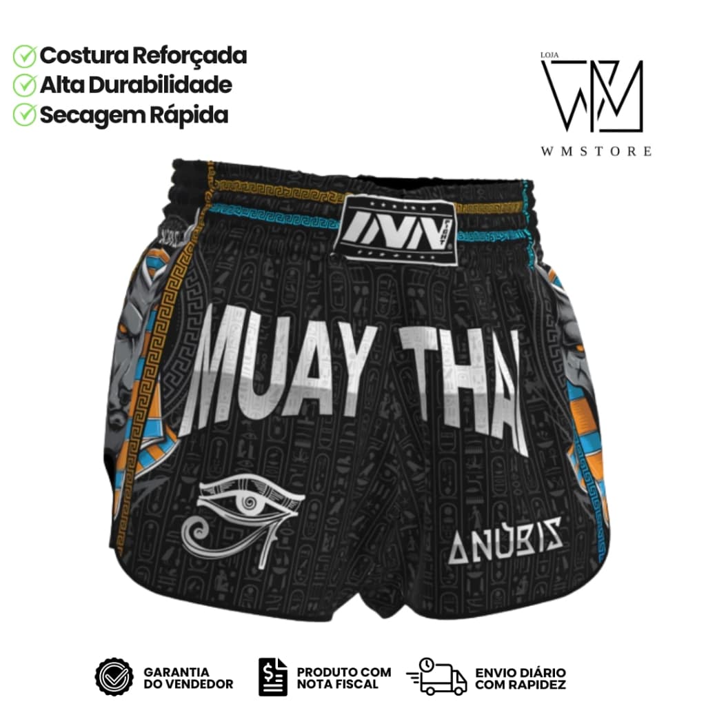 Short Muay Thai Boxing Tailandês Curto Anúbis Preto