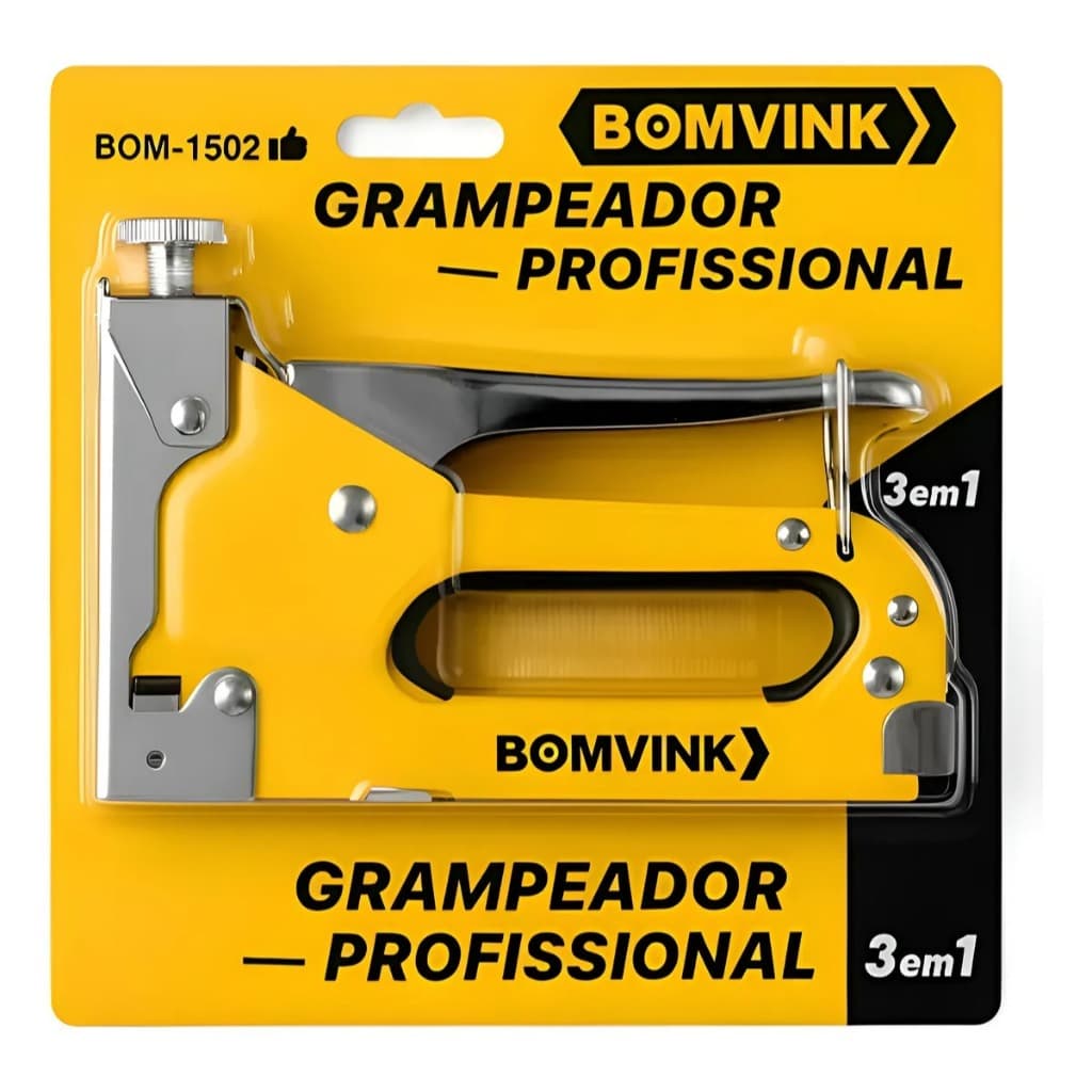 Grampeador Manual Profissional Tapeceiro 3 em 1 - BOM-1502 para Tecido Madeira e Tapetes